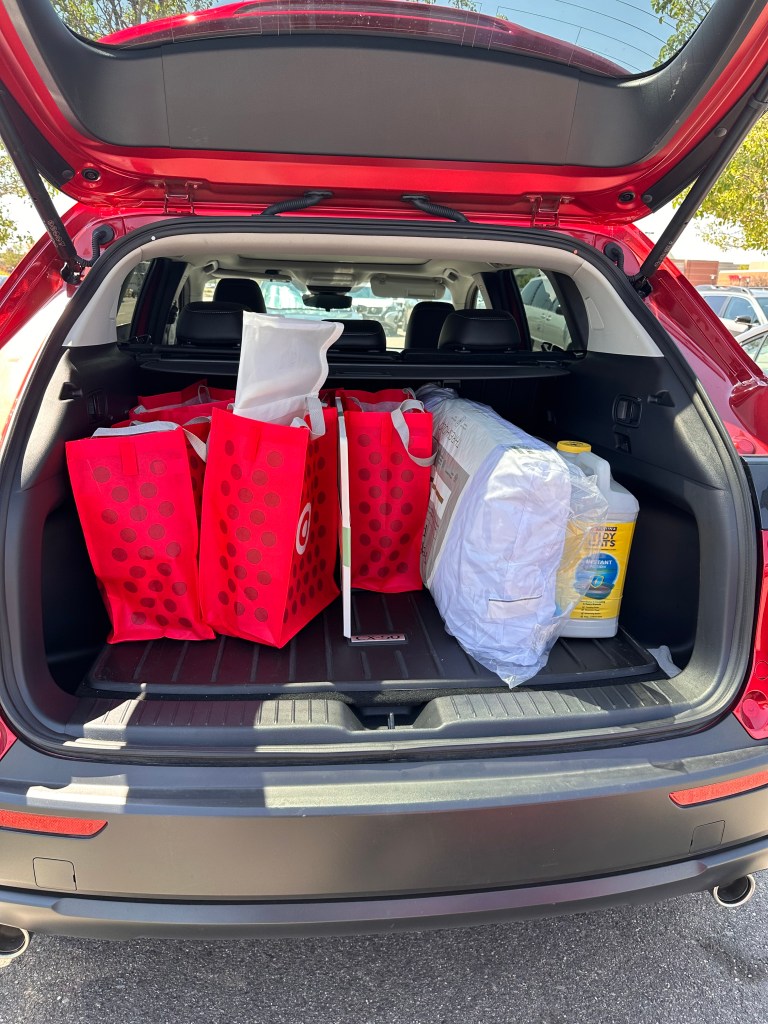 A trunk of supplies from Target